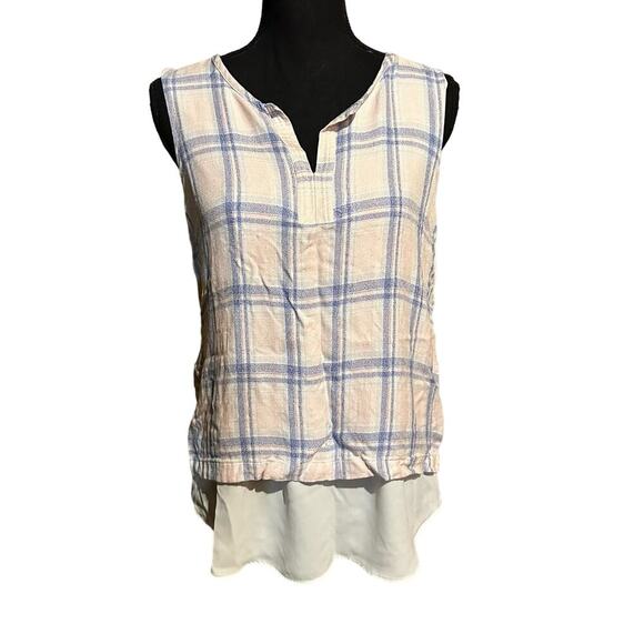 Market & Spruce Pink and Blue Plaid Layer Look Sleeveless Top Women's M Medium - Picture 1 of 8